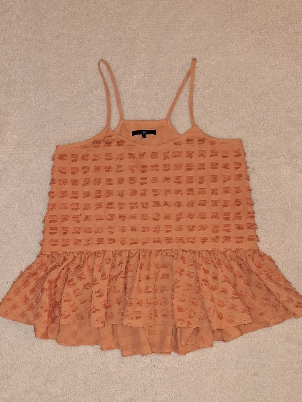 Tibi Peach Textured Ruffle Tank